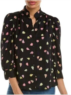 Nic+Zoe Women's Black Party Pears Printed Button-Up Top Size XS NEW